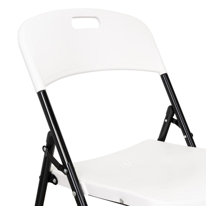 Silla Plegable Dako, Blanco, espaldar y asiento en material plastico y patas metálicas