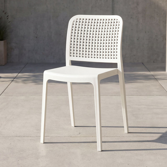 Silla Bronx, Blanco, Con espaldar en cuadrados y diseño minimalista