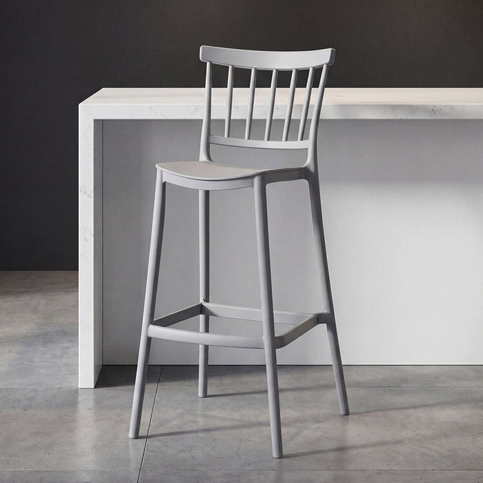 Silla para Bar Oxford, Gris, Con espaldar en barras y diseño minimalista