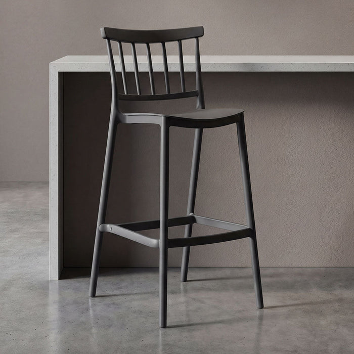 Silla para Bar Oxford, Negro, Con espaldar en barras y diseño minimalista