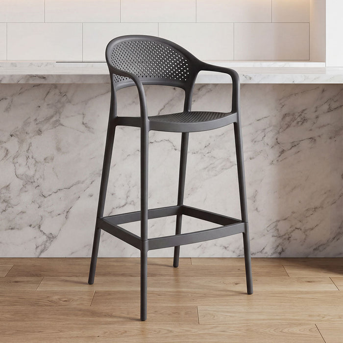 Silla para Bar Curitiva, Negro, Con espaldar traspirable y diseño Minimalista