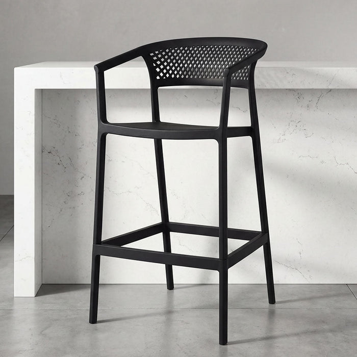 Silla para Bar Salvador, Negro, Con espaldar en malla y diseño Moderno