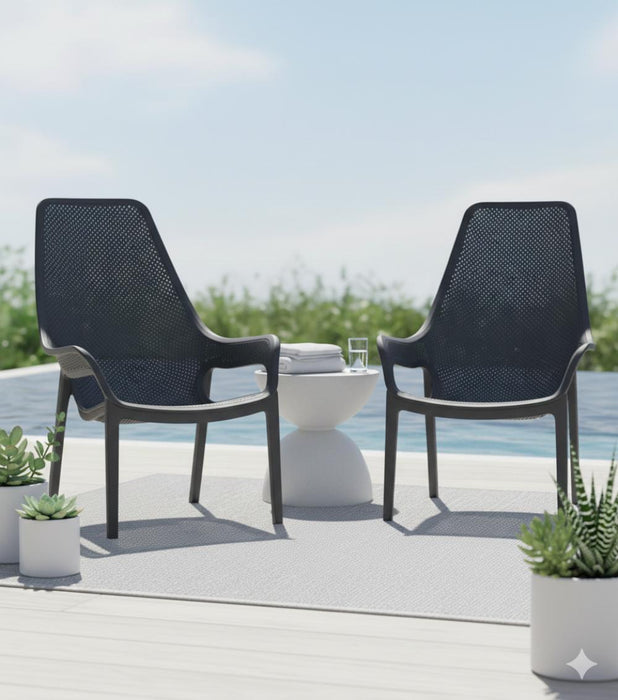 Silla Launge Mayorca, Negro, con espaldar y reposa brazos
