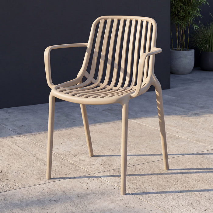 Silla Parma, Taupe, Con espaldar en rayas y diseño minimalista