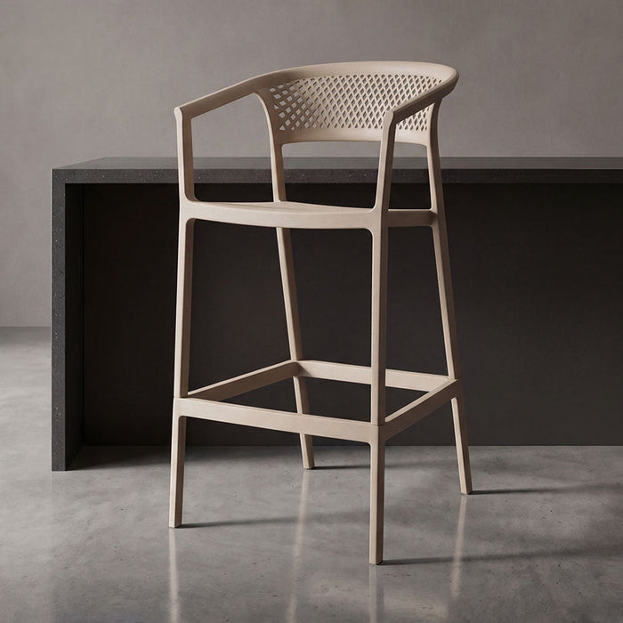 Silla para Bar Salvador, Taupe, Con espaldar en malla y diseño Moderno