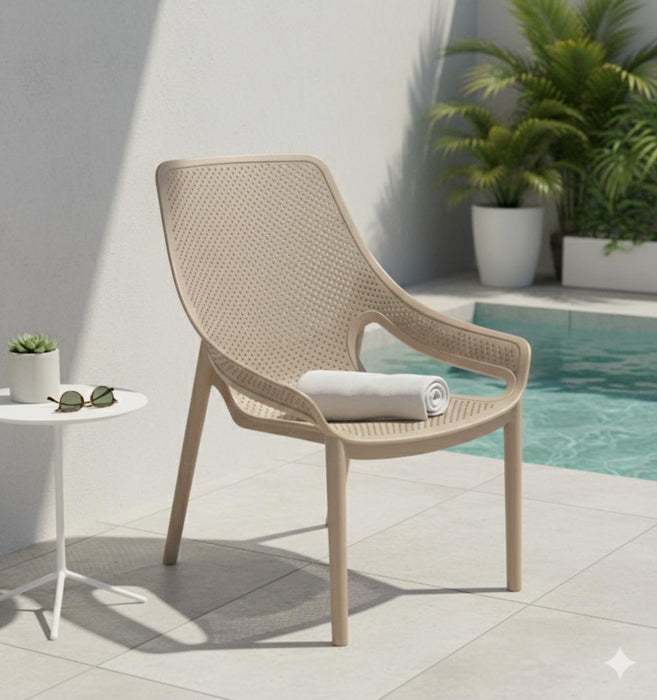 Silla Launge Ibiza, Taupe, con espaldar y reposa brazos