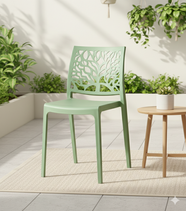 Silla Harlem, Verde, Con espaldar en forma de árbol y diseño minimalista