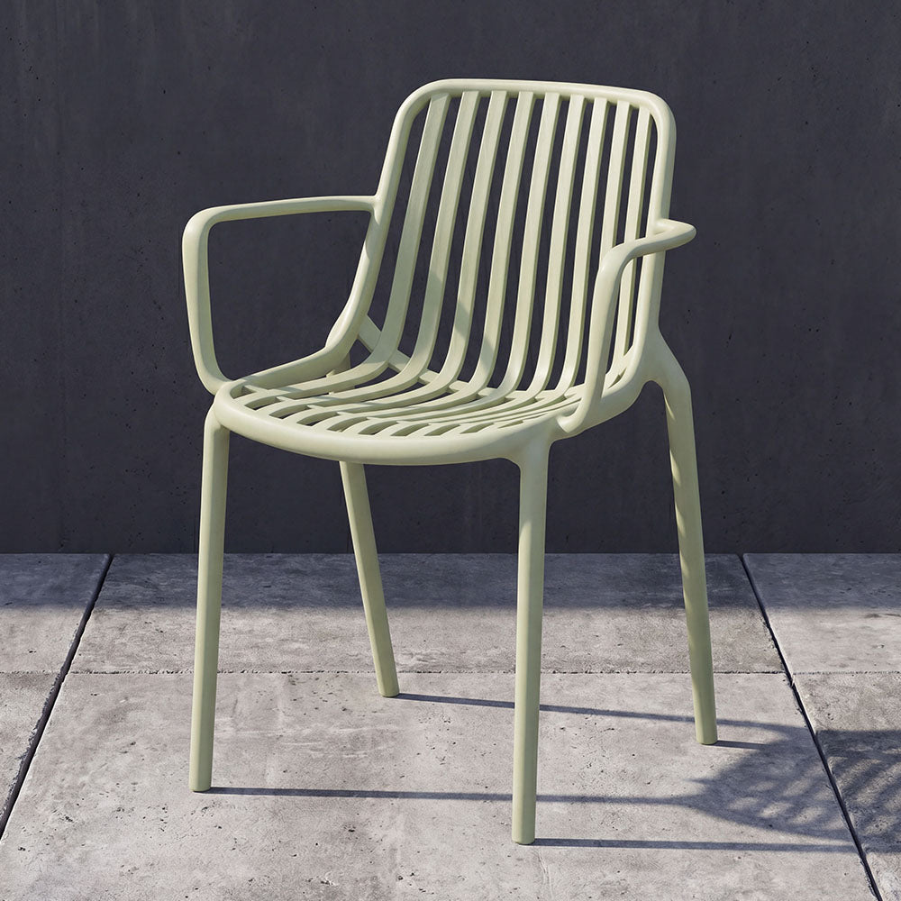 Silla Parma, Verde, Con espaldar en rayas y diseño minimalista