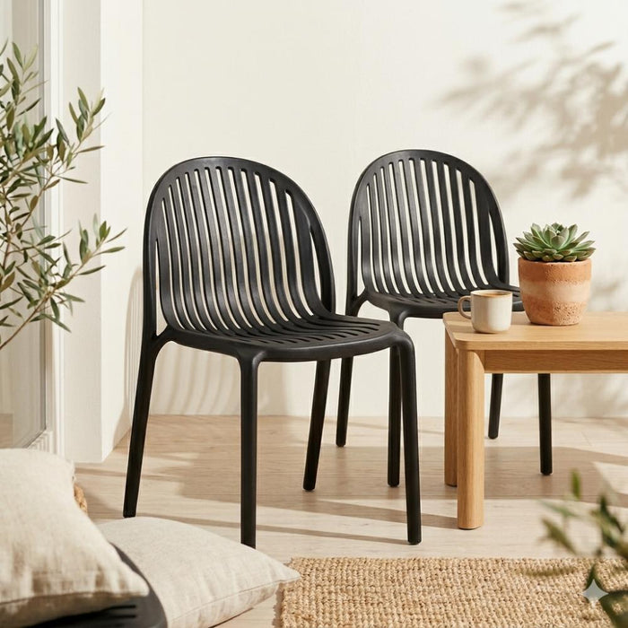 Silla Marruecos, Negro, con Espaldar en Rayas y Diseño Minimalista
