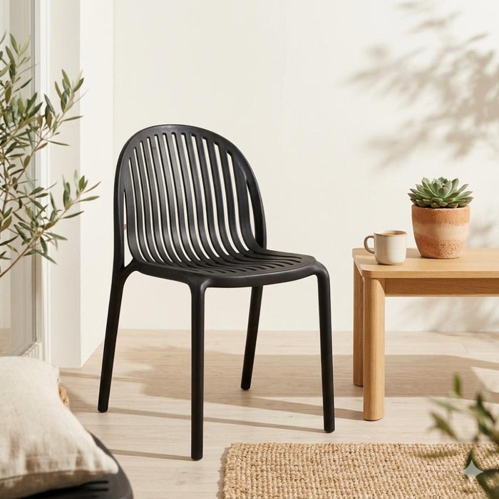 Silla Marruecos, Negro, con Espaldar en Rayas y Diseño Minimalista