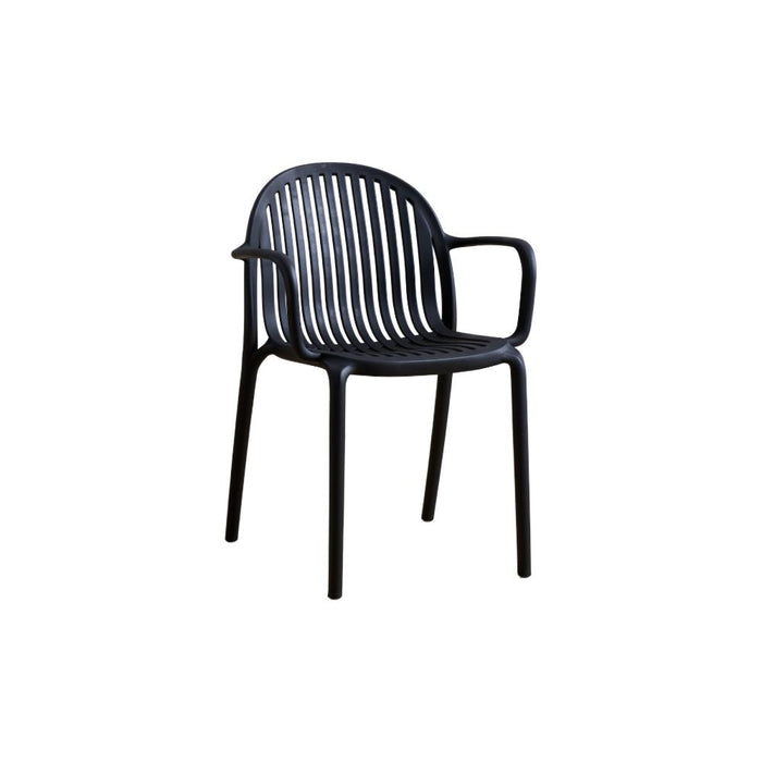 Silla Marruecos con Brazos, Negro, con Espaldar en Rayas y Diseño Minimalista