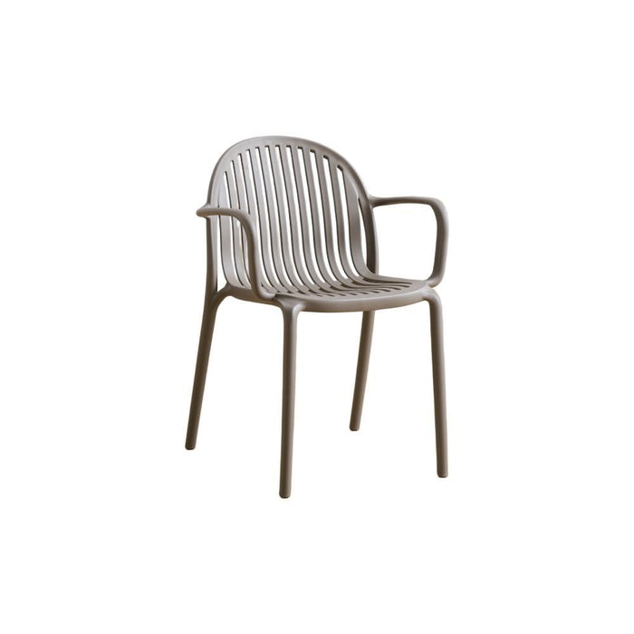 Silla Marruecos con Brazos, Taupe, con Espaldar en Rayas y Diseño Minimalista
