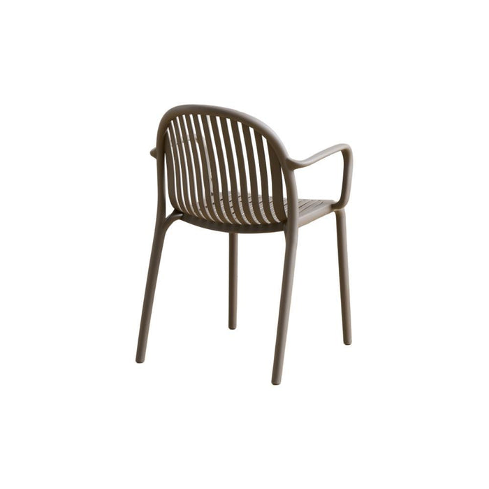 Silla Marruecos con Brazos, Taupe, con Espaldar en Rayas y Diseño Minimalista
