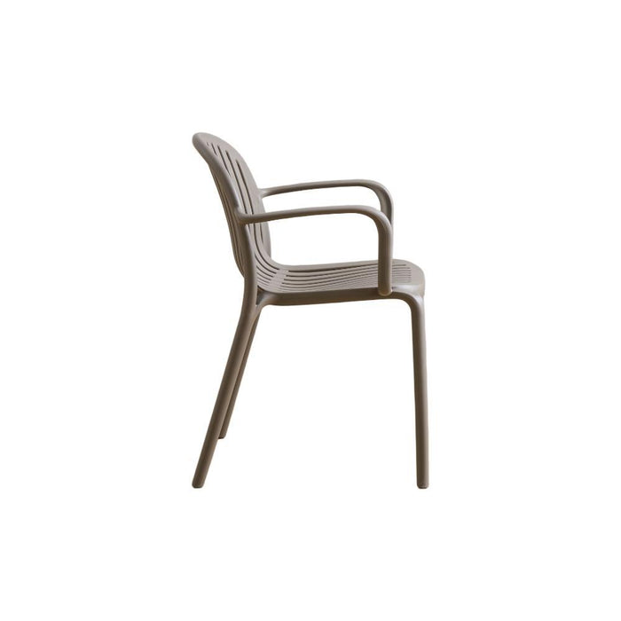 Silla Marruecos con Brazos, Taupe, con Espaldar en Rayas y Diseño Minimalista