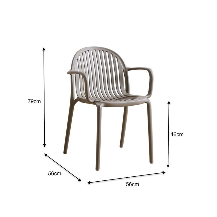 Silla Marruecos con Brazos, Taupe, con Espaldar en Rayas y Diseño Minimalista