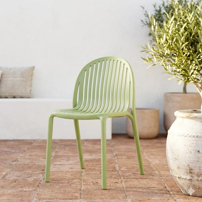 Silla Marruecos, Verde Olivo, con Espaldar en Rayas y Diseño Minimalista