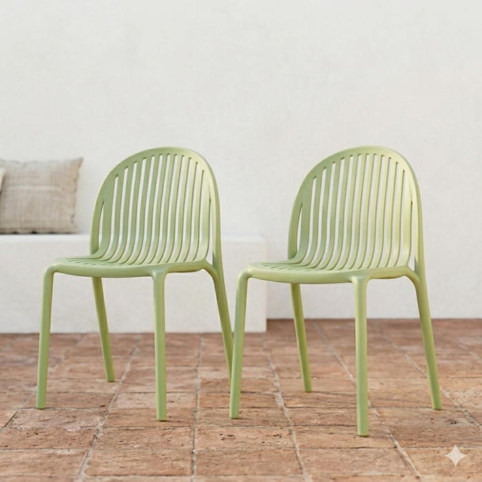 Silla Marruecos, Verde Olivo, con Espaldar en Rayas y Diseño Minimalista
