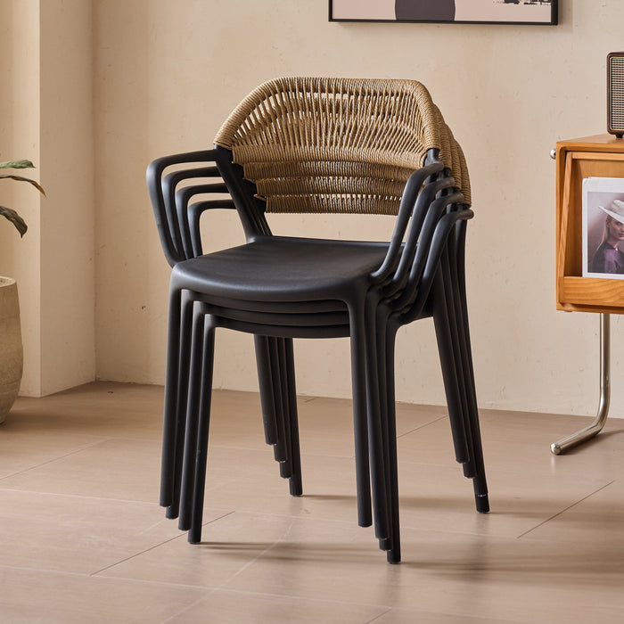 Silla con Brazos Bombay, Negro y Beige, con Espaldar en Cuerdas y Diseño Moderno