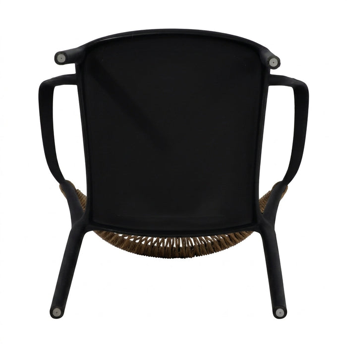 Silla con Brazos Bombay, Negro y Beige, con Espaldar en Cuerdas y Diseño Moderno