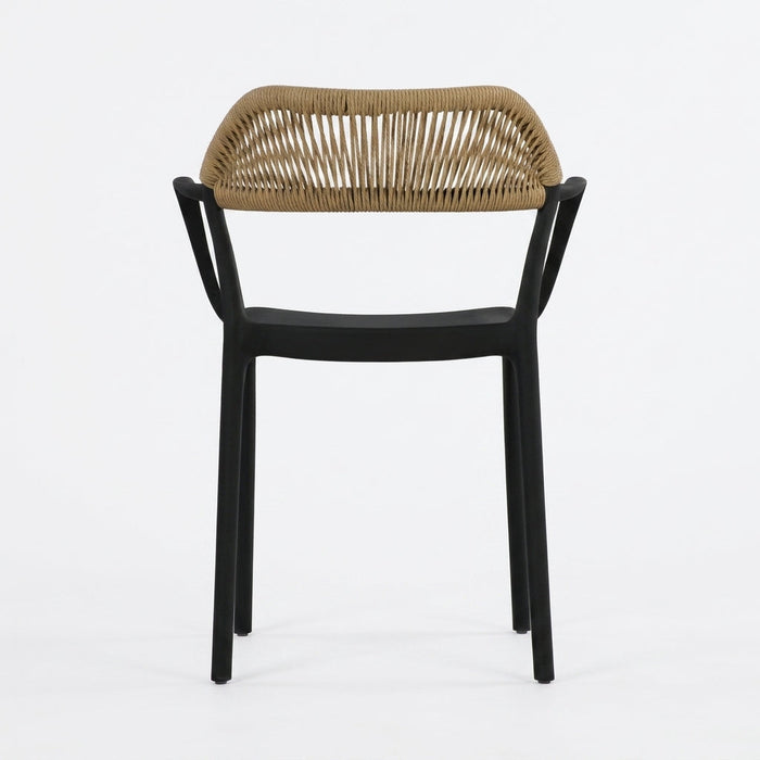 Silla con Brazos Bombay, Negro y Beige, con Espaldar en Cuerdas y Diseño Moderno
