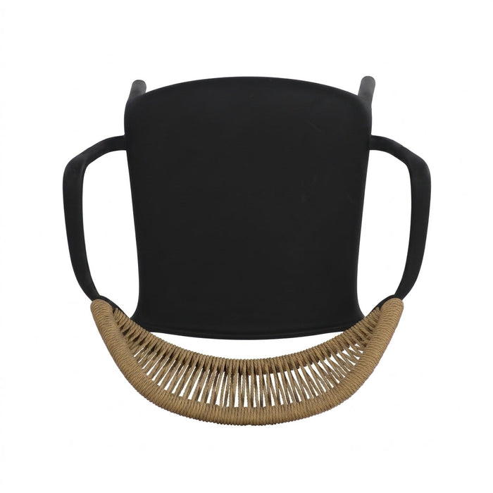 Silla con Brazos Bombay, Negro y Beige, con Espaldar en Cuerdas y Diseño Moderno