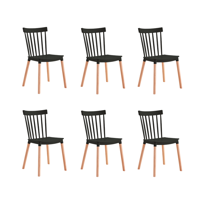 Kit de Seis Sillas Jeicob, Negro y Café claro, cómodo asiento y patas en madera