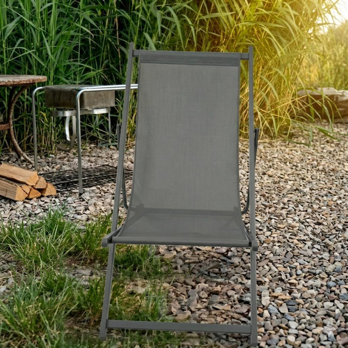 Silla Plegable Reclinable Kenya, Gris Oscuro, con Tres Posiciones