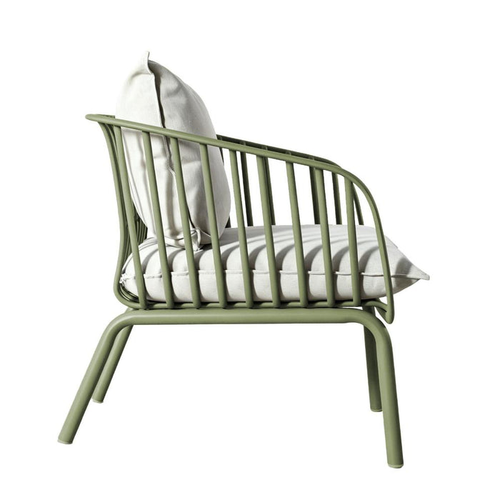 Sala de Exterior Sorrento, Verde Olivo, con Cojines Beige, 4 Piezas