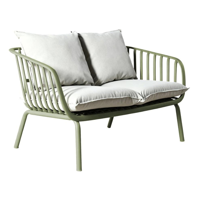 Sala de Exterior Sorrento, Verde Olivo, con Cojines Beige, 4 Piezas