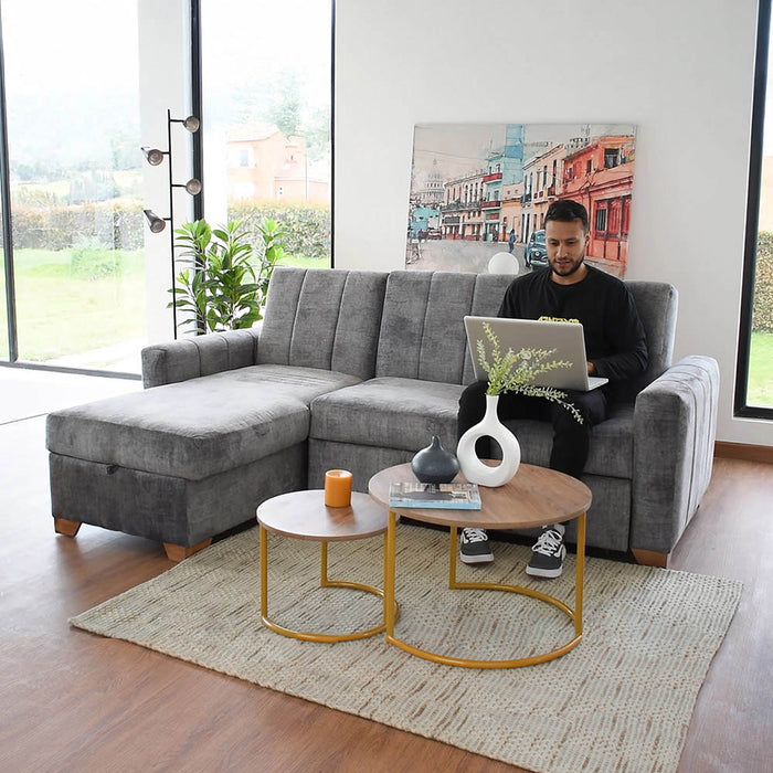 Sala en L Apolo Derecho 220x160x92 con Baul Plata