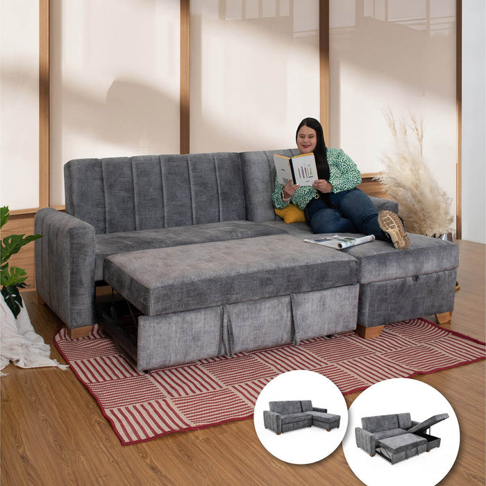 Sala en L Apolo Izquierdo 220x160x92 con Baul gris