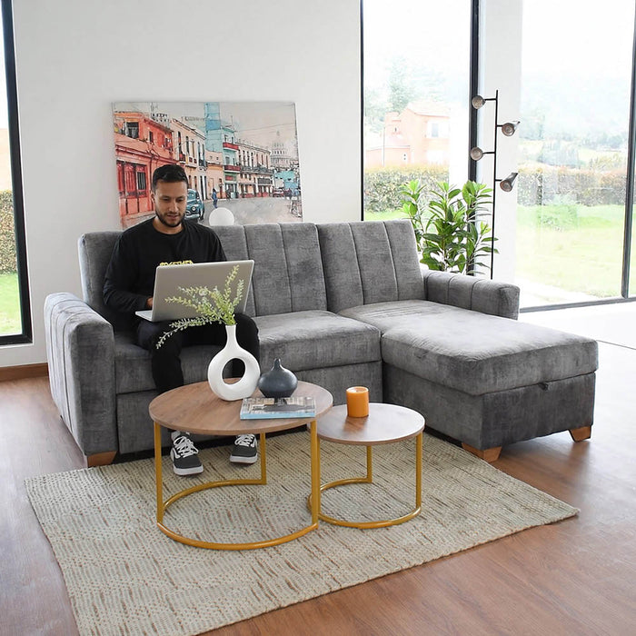 Sala en L Apolo Izquierdo 220x160x92 con Baul Plata