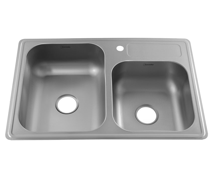 Lavaplatos doble de submontar o empotrar en acero inoxidable 84×56 cm marca Socoda