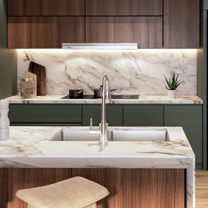 Grifería prime monocontrol para agua caliente en acero inoxidable satinado marca Socoda