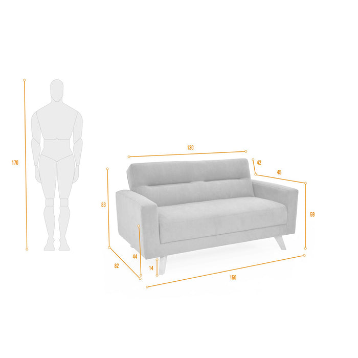 Sofa Barza 2 Puestos Tela 150x82x83 Plata