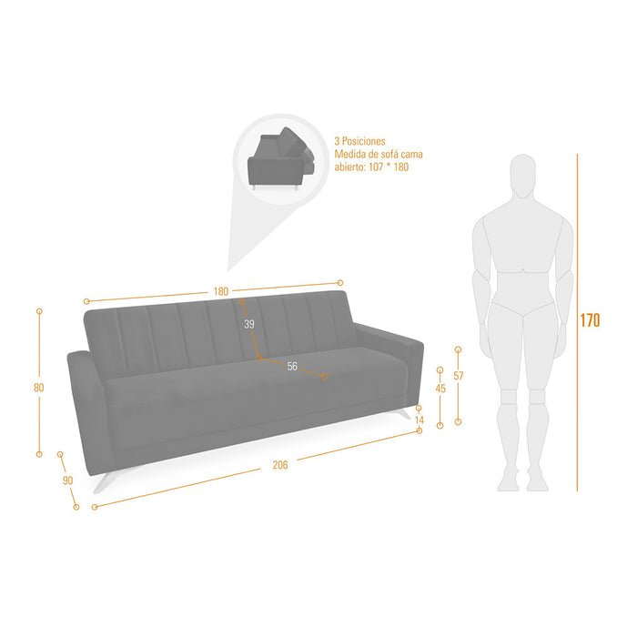 Sofa Cama Dominic Reclinable 206x90x80 Beige