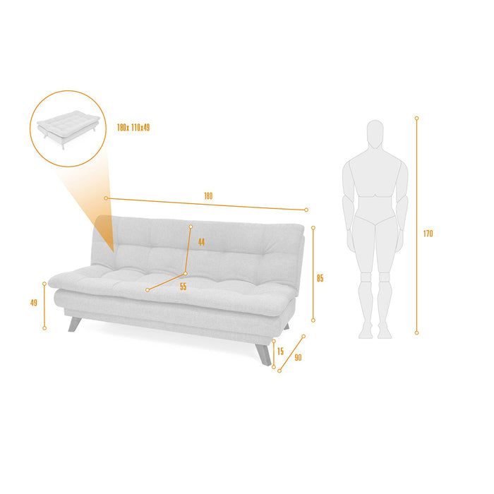 Sofá cama munich reclinable 3 posiciones de 180x90x85 Cm plata