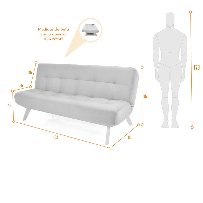 Sofá Cama Porto Reclinable Tela 182x85x85 Cm gris