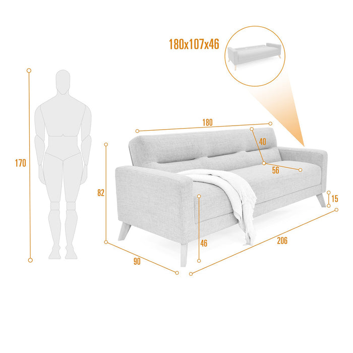 Sofá Cama Sion Reclinable 206x90x82 Cm Gris