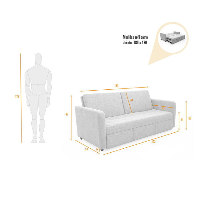 Sofá Cama Uganda Reclinable Tela 192x93x87 Cm plomo