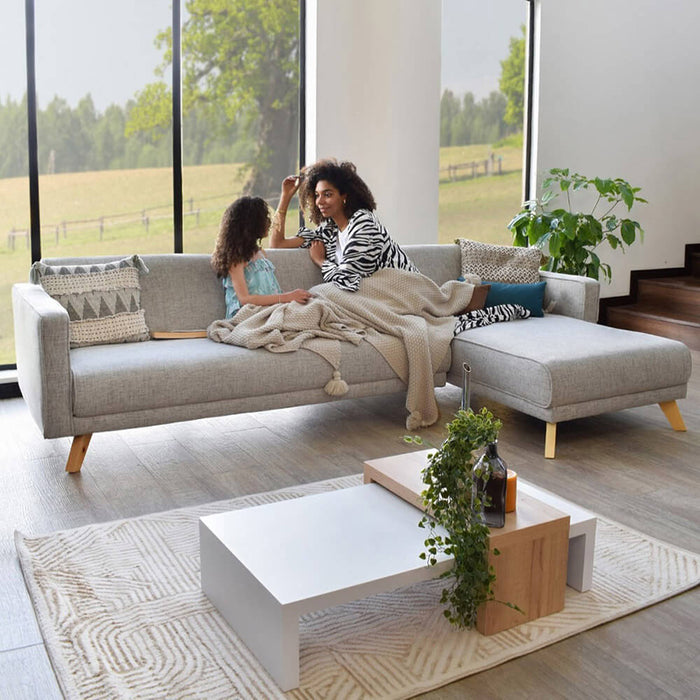 Sala En L Reclinable Chelsea Tela 265x160x76 Cm Taupé