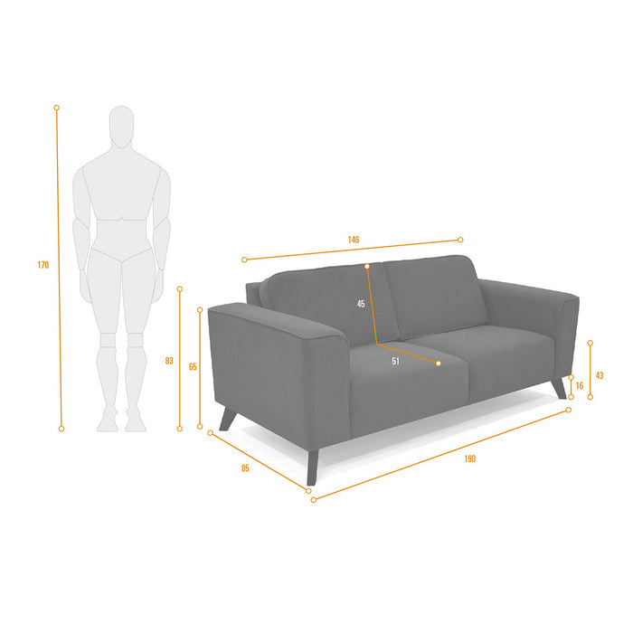 Sofá Lotus 2 Puestos Tela 190x85x83 Cm