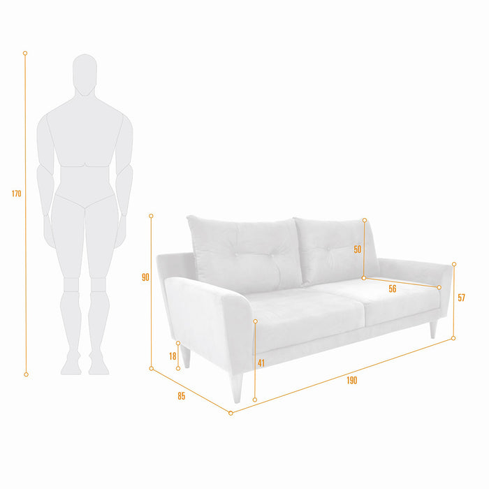 Sofa Verge 3 Puestos Tela 190x85x90 Plata