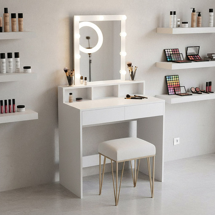 Tocador con Luces Led Elena, Blanco Mate, con dos cajones