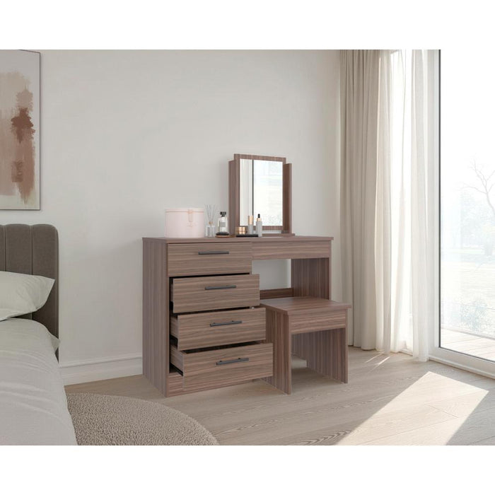 Mueble Tocador Wesley, Avellana y Wengue, con Cuatro Cajones Para Ubicar Maquillaje