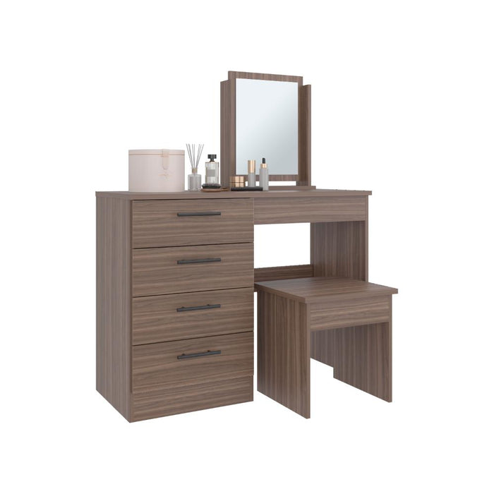 Mueble Tocador Wesley, Avellana y Wengue, con Cuatro Cajones Para Ubicar Maquillaje