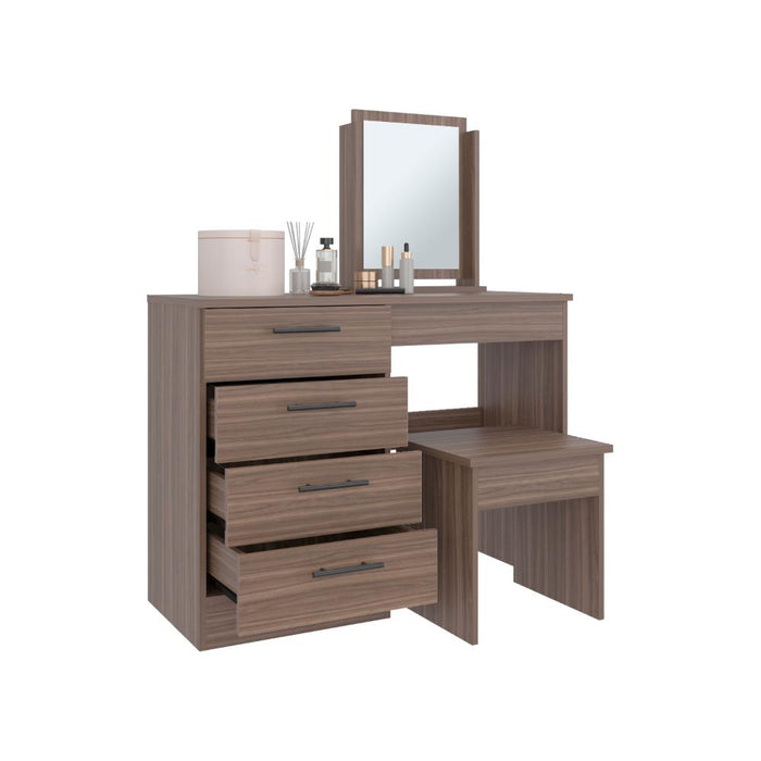 Mueble Tocador Wesley, Avellana y Wengue, con Cuatro Cajones Para Ubicar Maquillaje