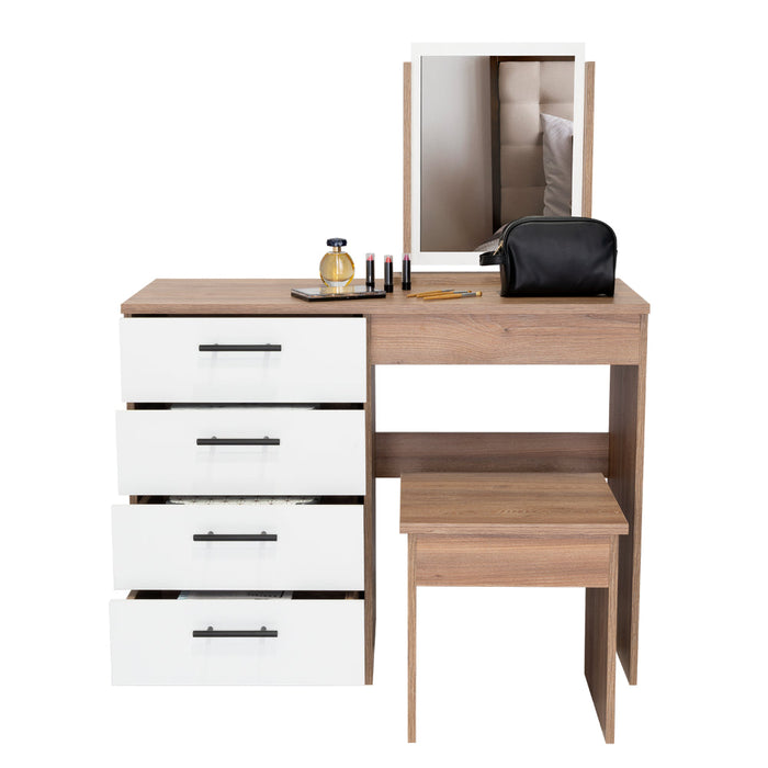 Mueble Tocador Wesley, Fresno Europeo y Blanco, Cuatro Cajones Para Ubicar Maquillaje