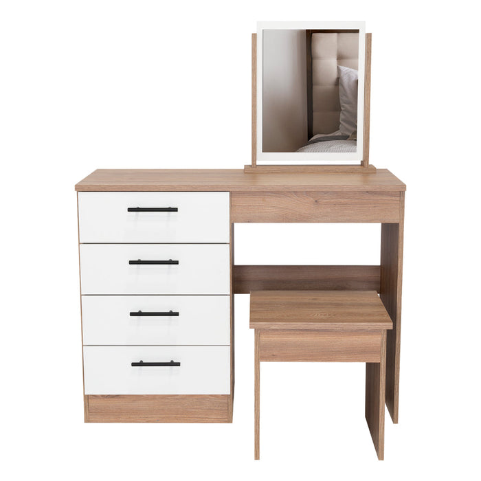 Mueble Tocador Wesley, Fresno Europeo y Blanco, Cuatro Cajones Para Ubicar Maquillaje
