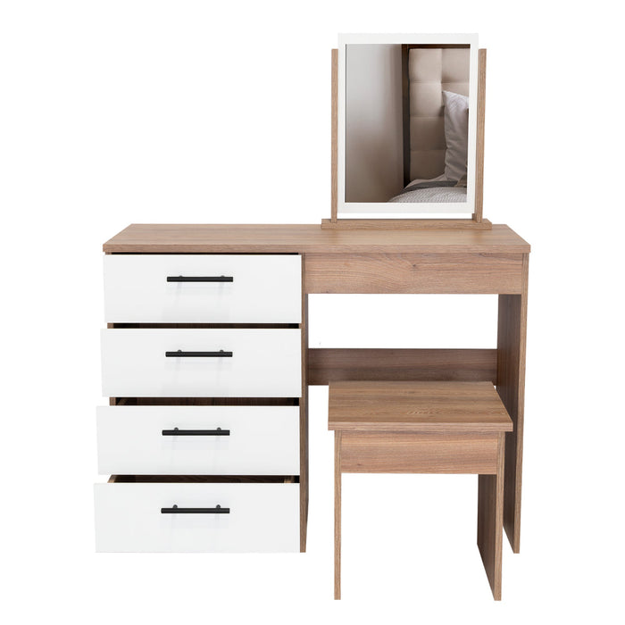 Mueble Tocador Wesley, Fresno Europeo y Blanco, Cuatro Cajones Para Ubicar Maquillaje